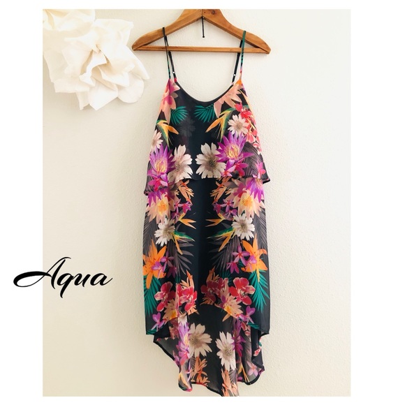 {Aqua} Vibrant Floral hi-low hem dress - Picture 2 of 13
